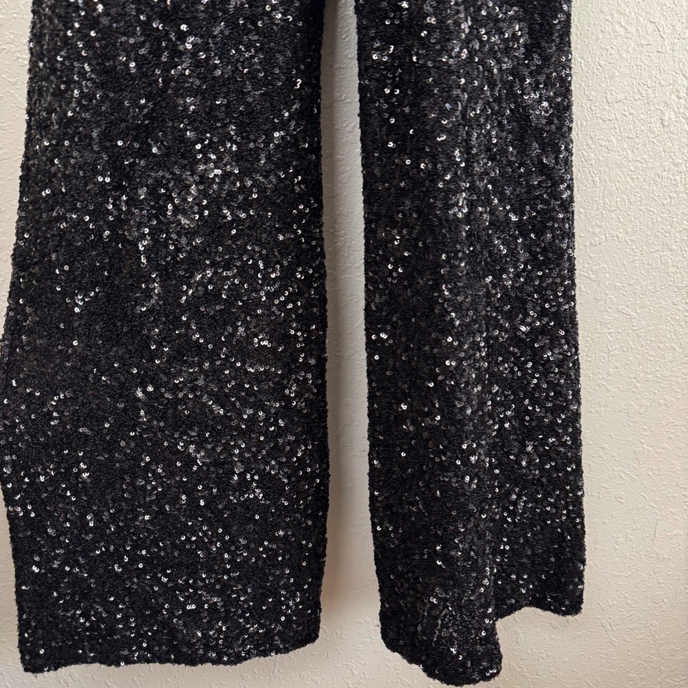 Express Black Sequin Jumpsuit Wide Leg Wrap V-Neck Sleeveless Party Event Small - Picture 6 of 11